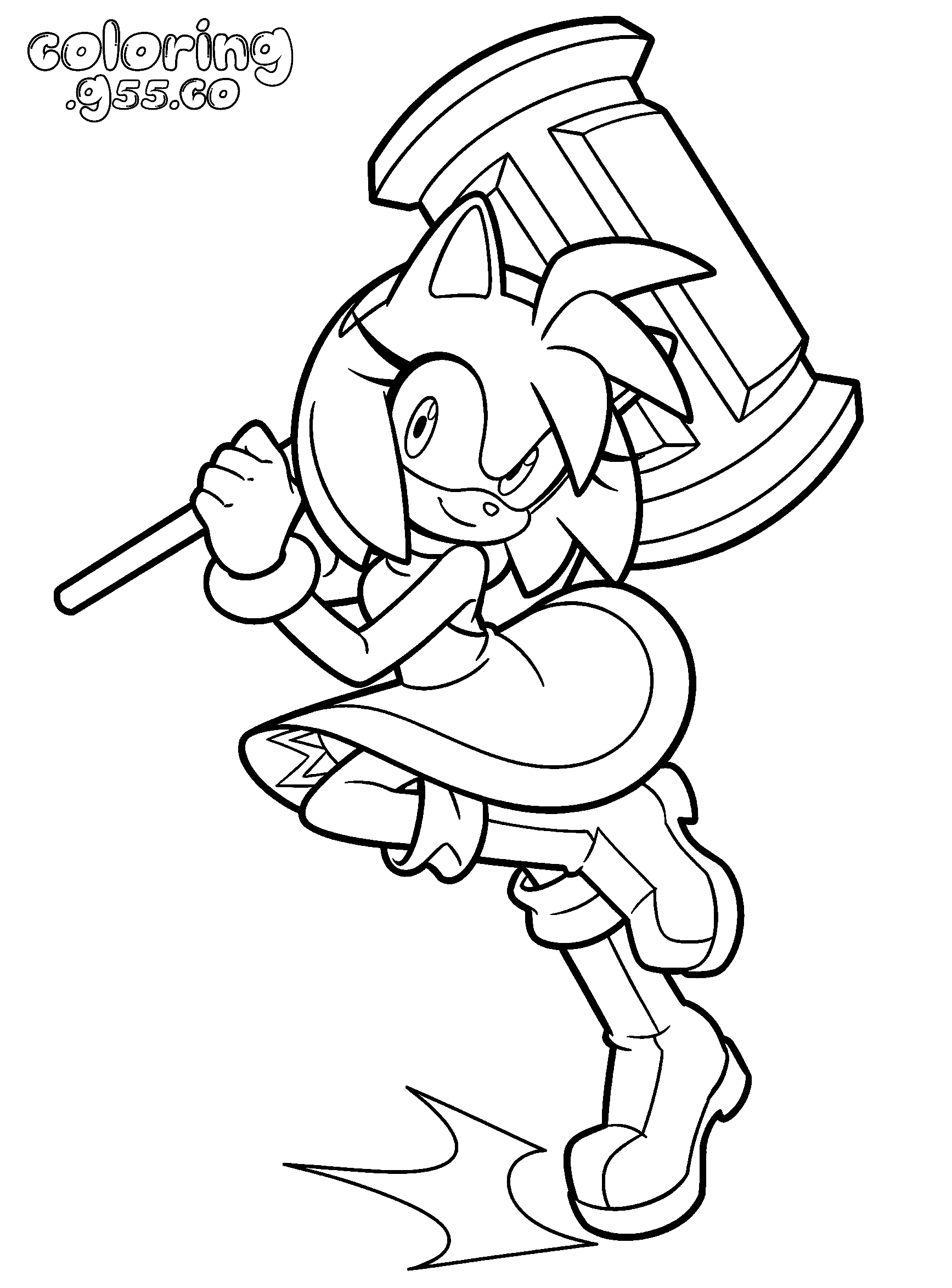 amy rose piko piko hammer action sonic the hedgehog line art