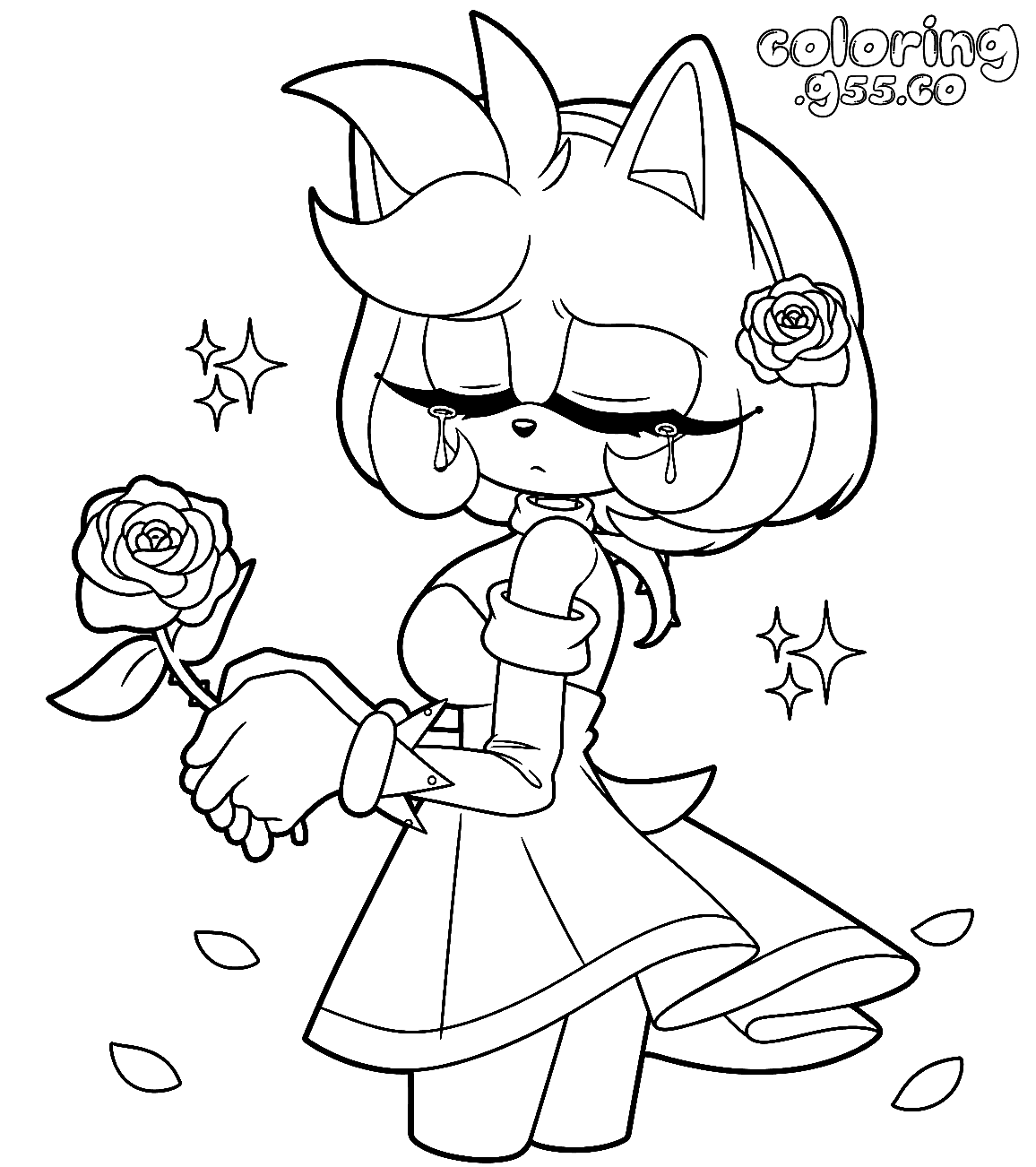 crying sad amy rose flower sonic the hedgehog line art