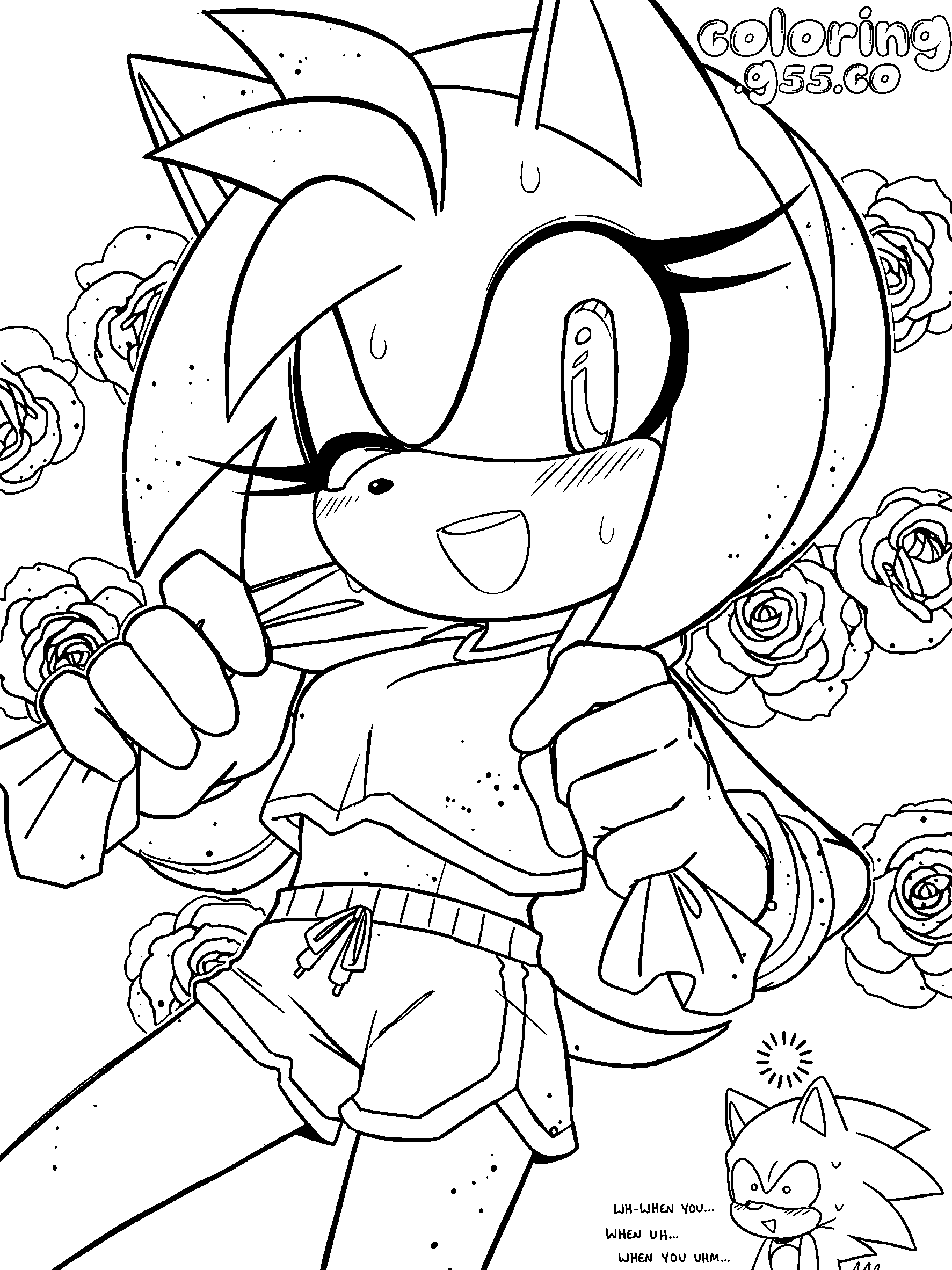 cute amy rose floral sonic line art