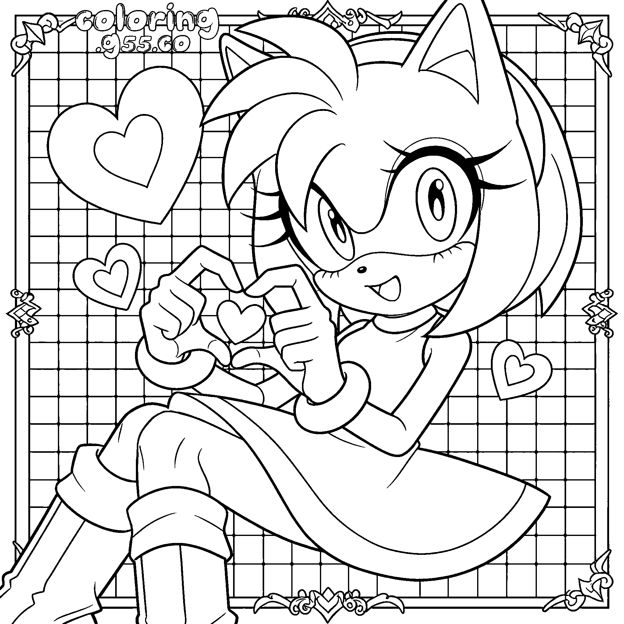 cute amy rose heart hands kawaii sonic the hedgehog line art