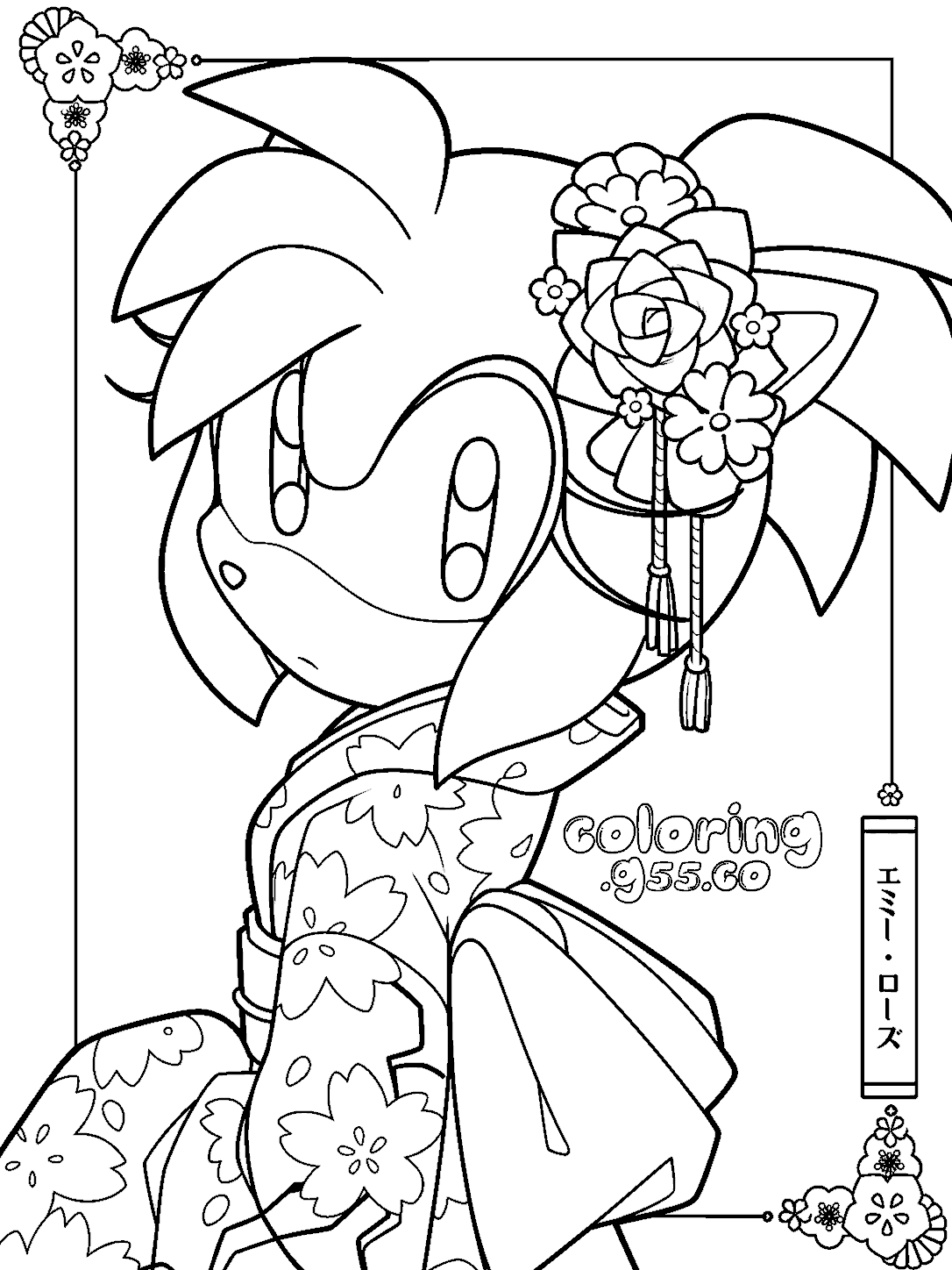 japanese kimono amy rose sonic the hedgehog line art