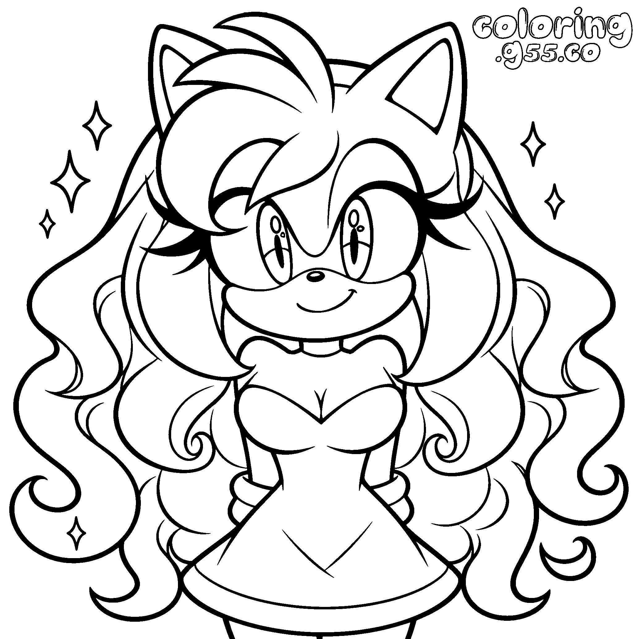 long hair amy rose sonic line art
