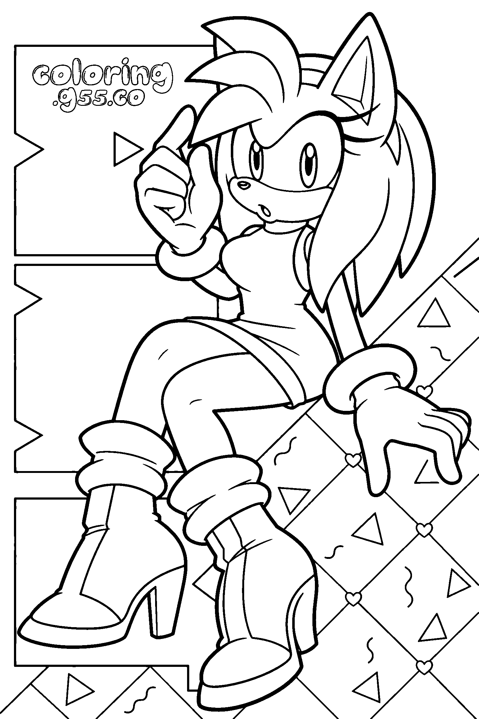 sitting amy rose sonic line art