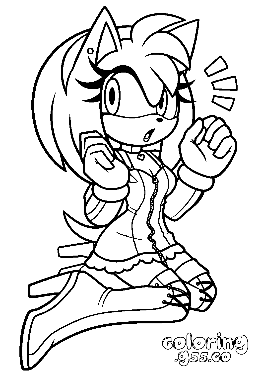 surprised amy rose sonic the hedgehog line art