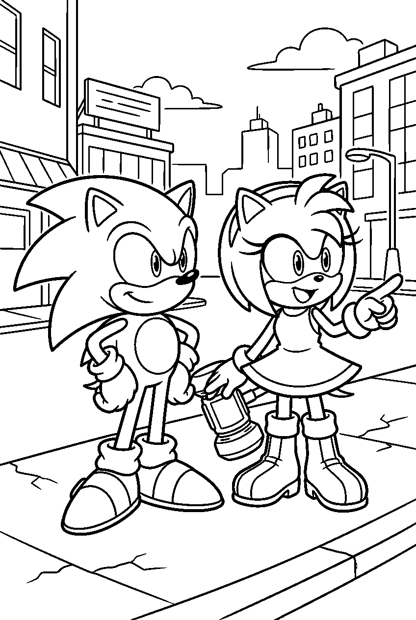 sonic amy looking around in city escape line art
