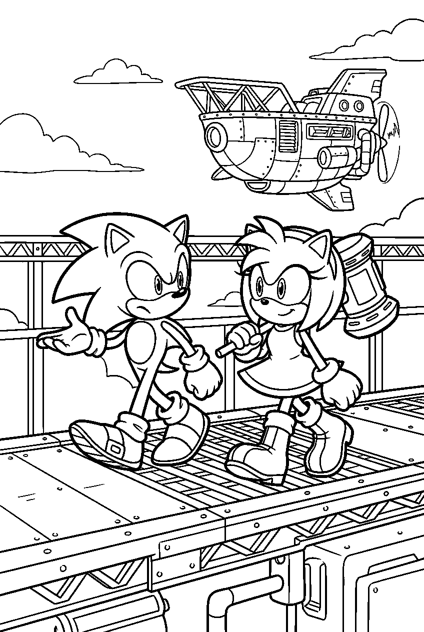 sonic amy looking around in flying battery zone line art