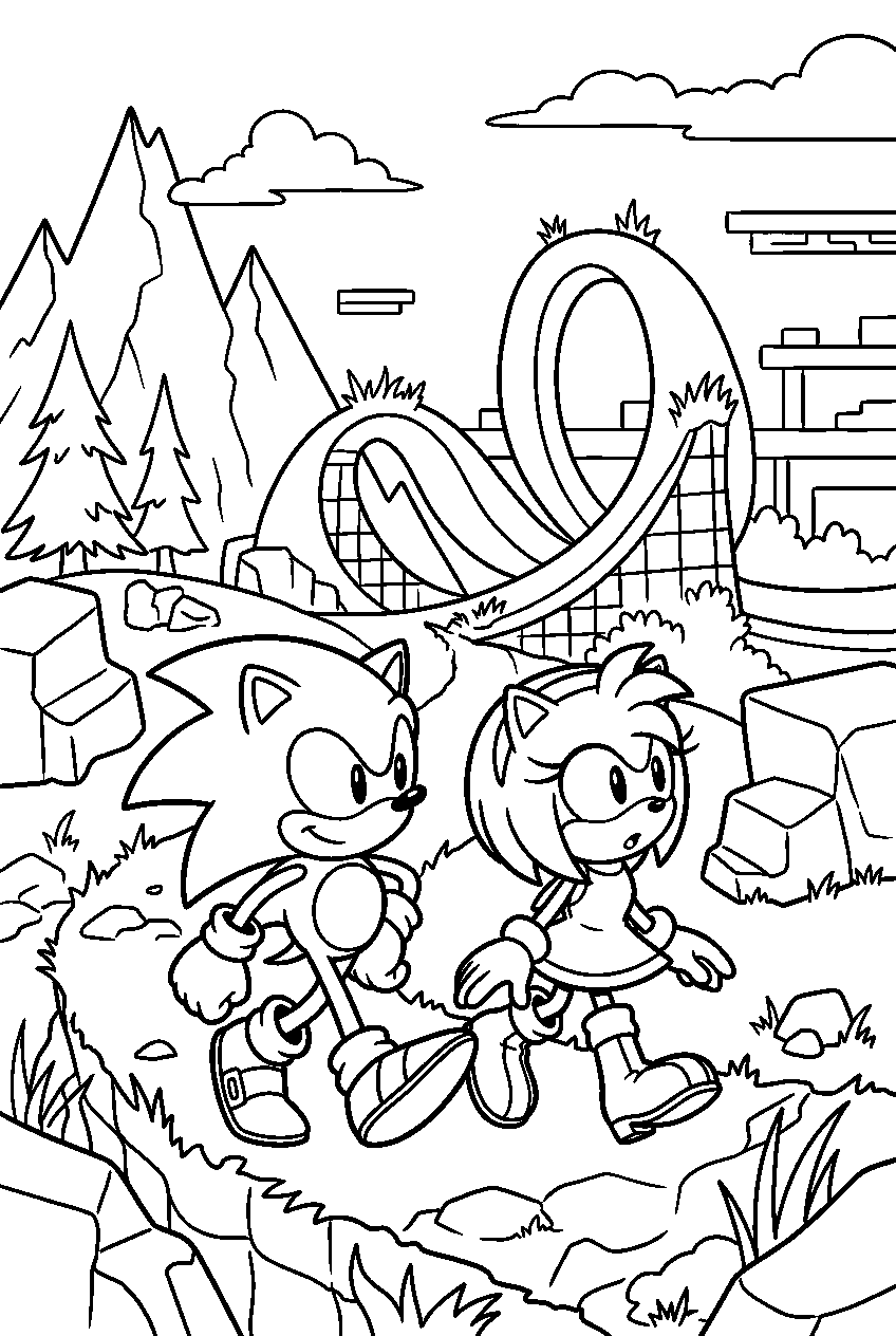 sonic amy looking around in hill top zone line art