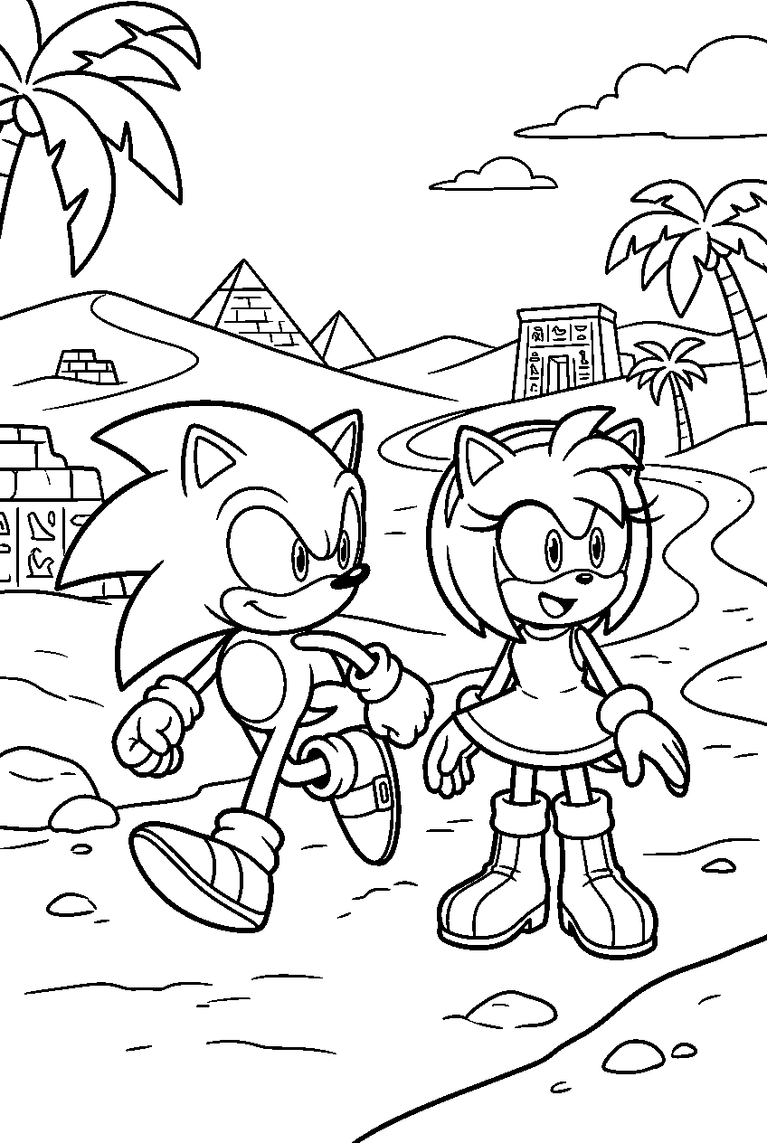 sonic amy looking around in sandopolis zone line art