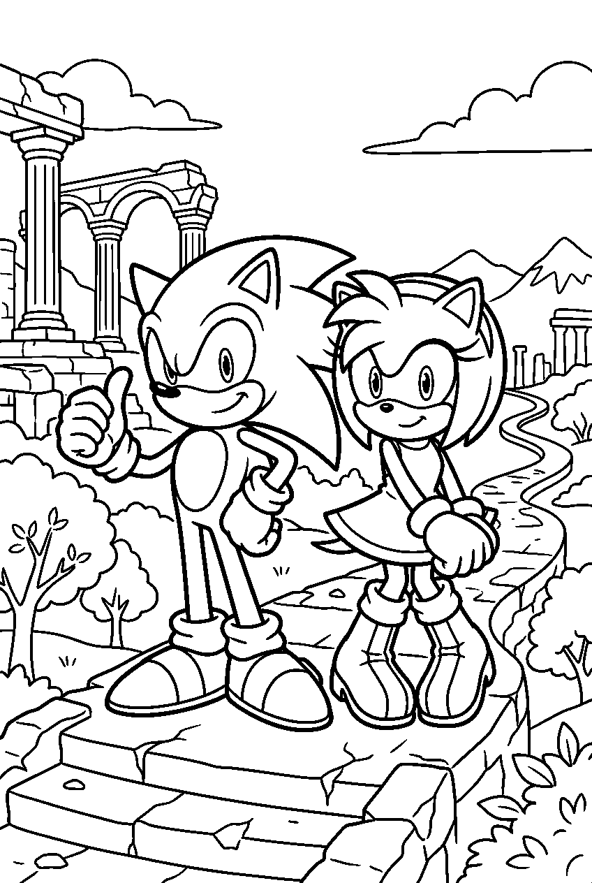 sonic amy posing in kingdom valley line art