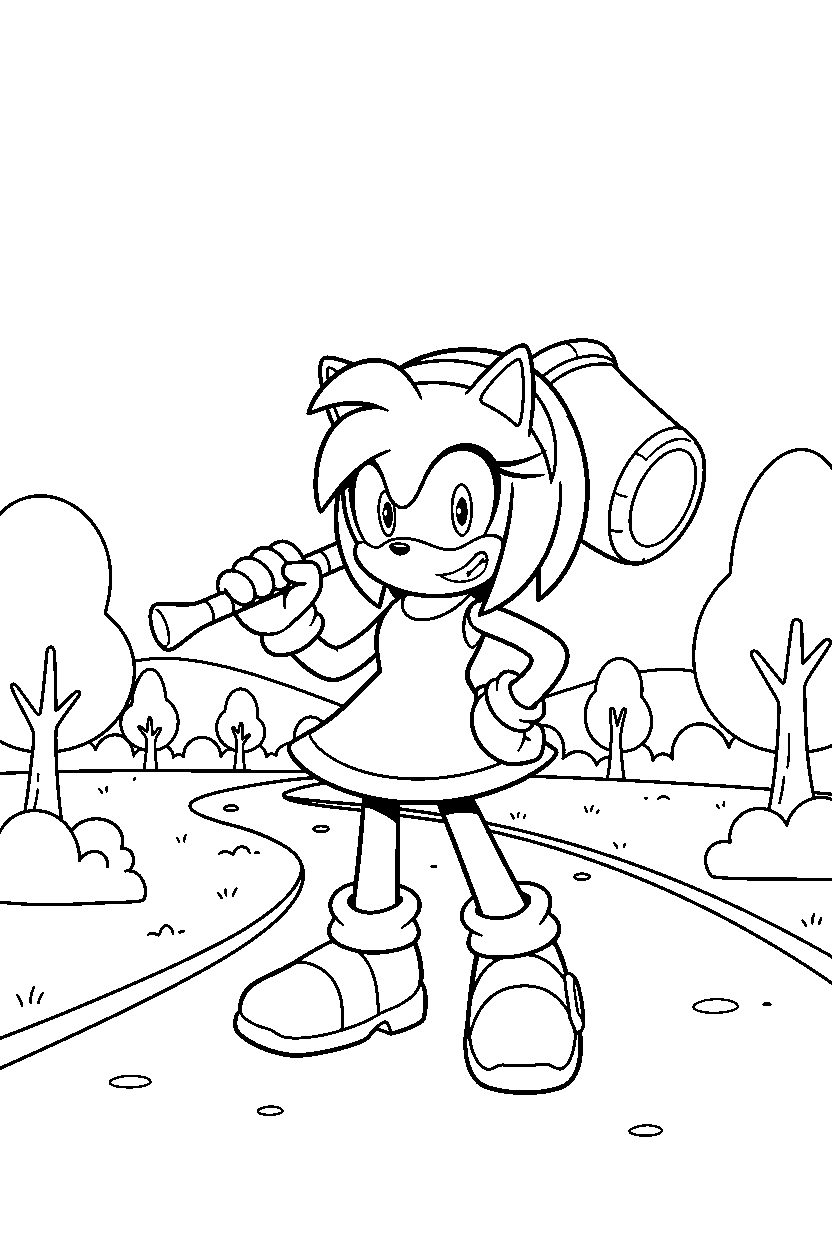 sonic amy posing in road line art