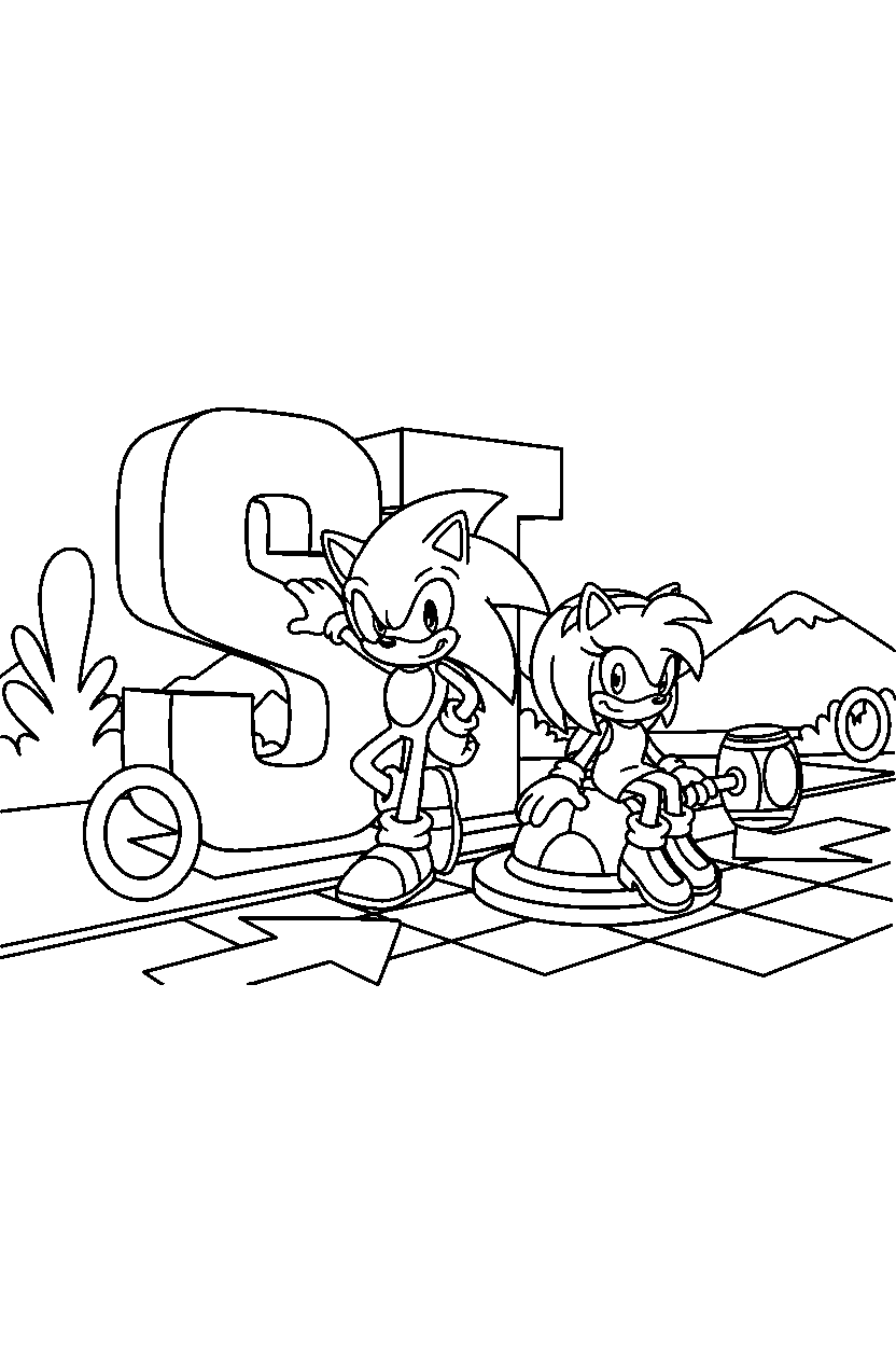 sonic amy resting in start area line art