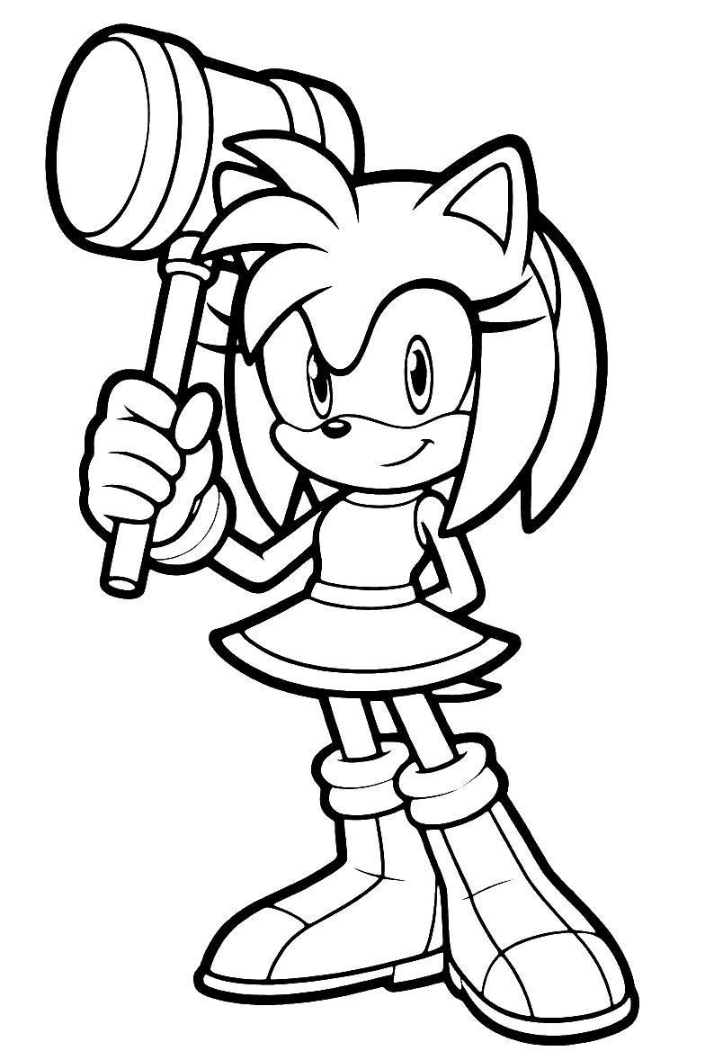 sonic amy rose with piko piko hammer line art