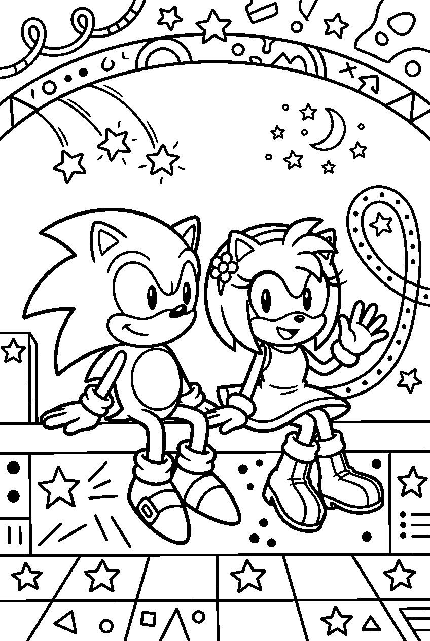 sonic amy sitting in star light zone line art
