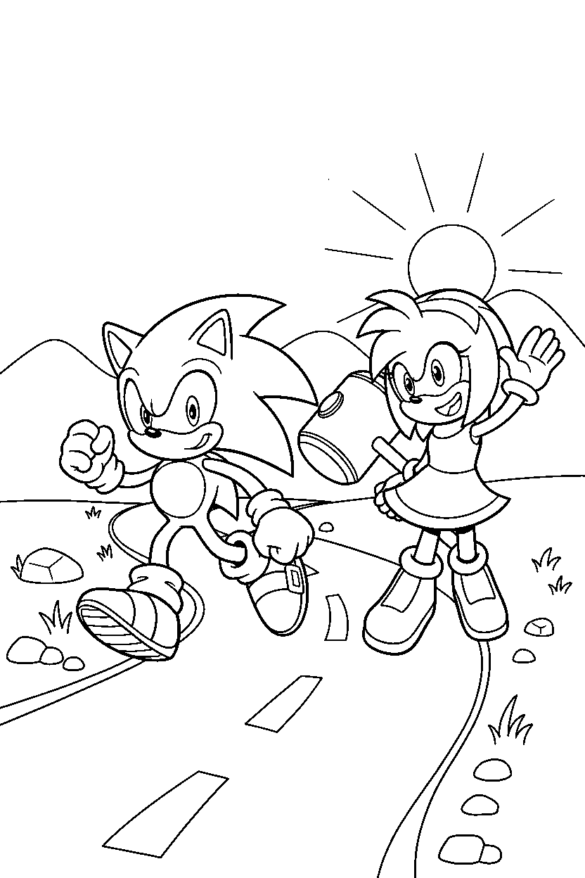 sonic amy smiling in road line art