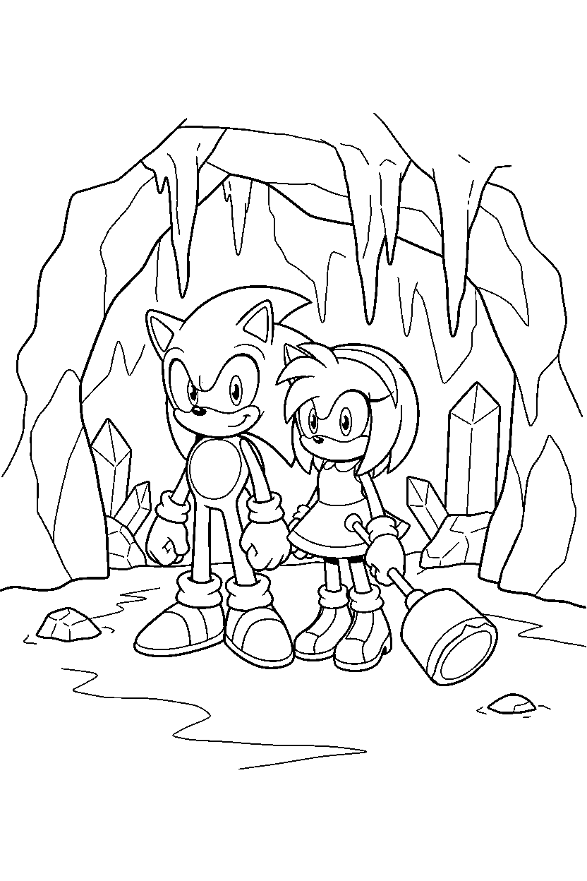 sonic amy standing calmly in icy cave line art