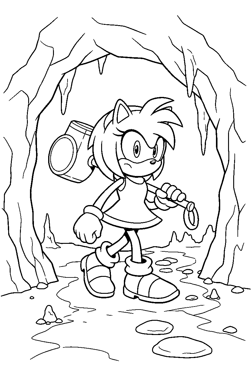sonic amy walking slowly in cave line art