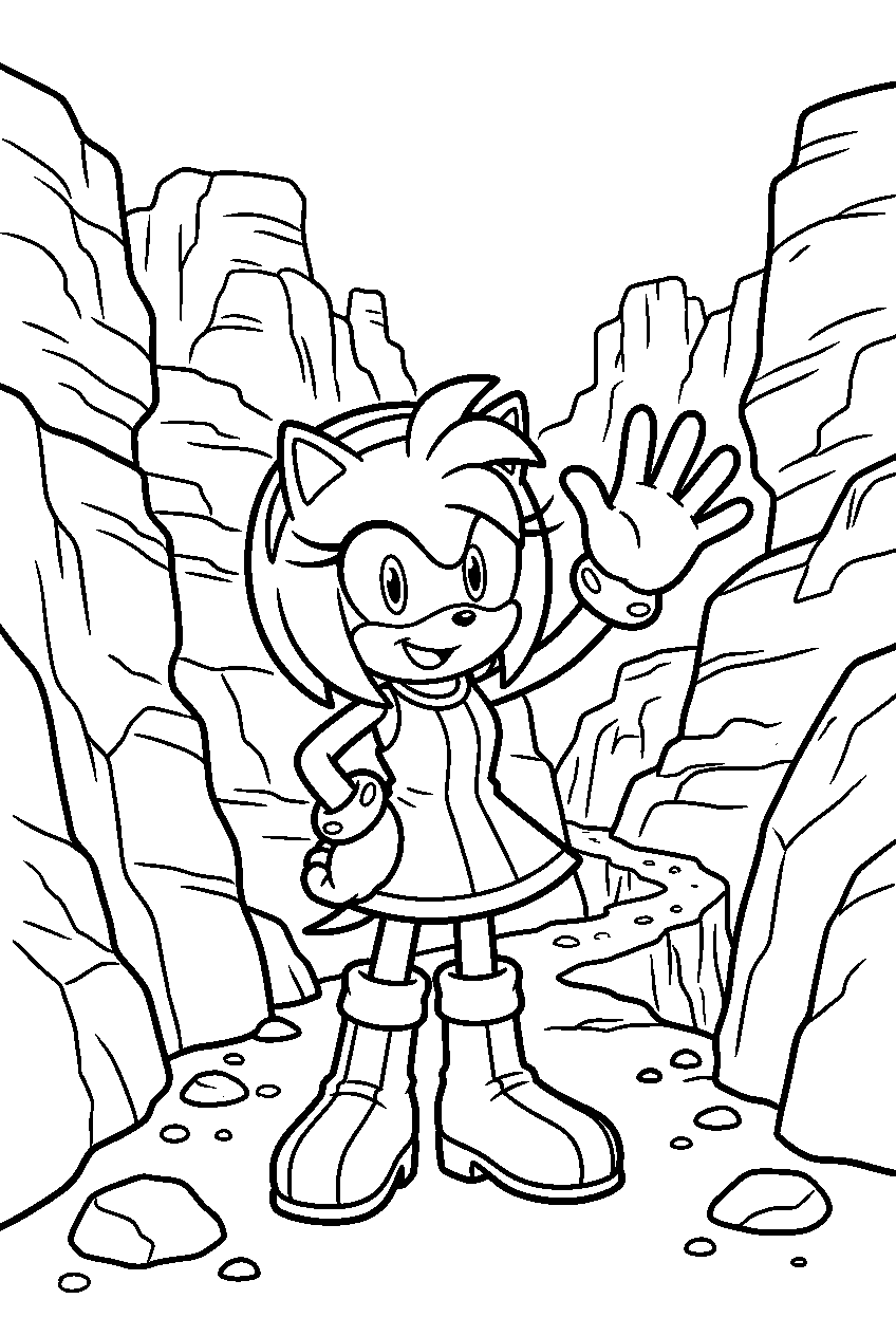 sonic amy waving in canyon area line art