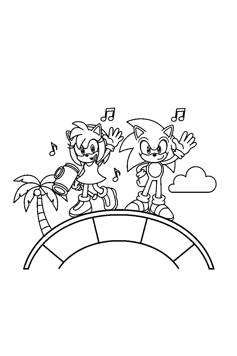 sonic amy waving on loop platform line art