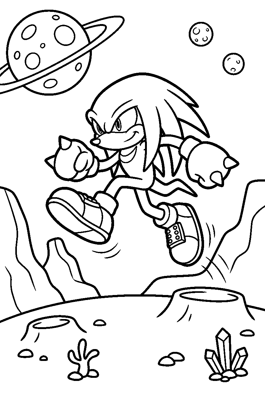 knuckles jumping on alien planet line art