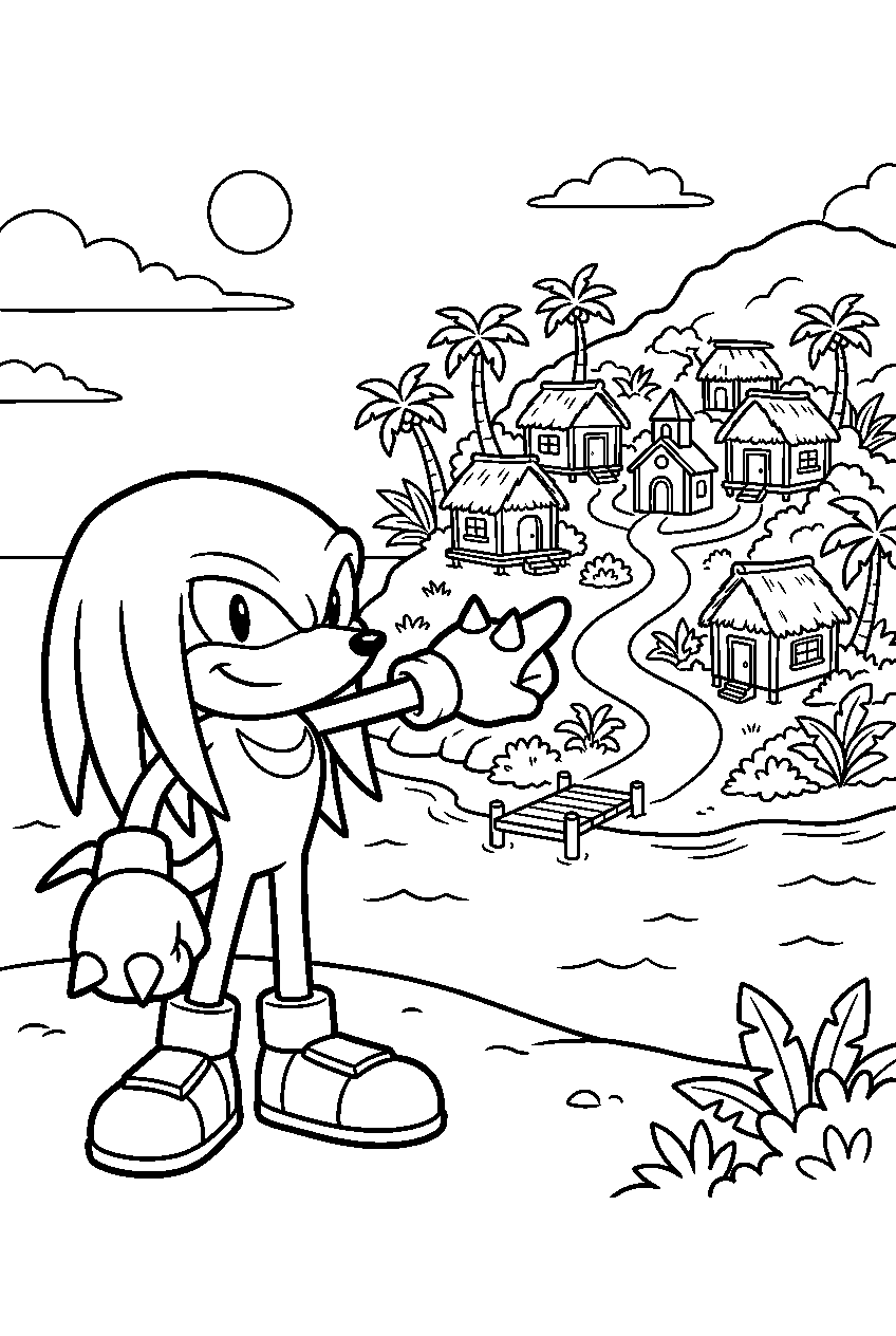 knuckles pointing in island village line art