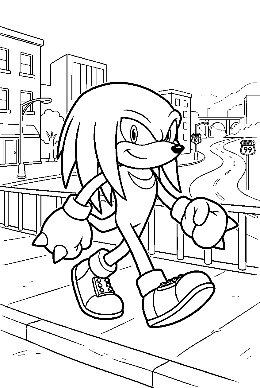 knuckles walking in city escape line art