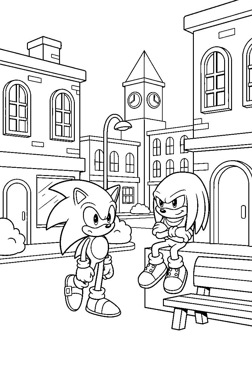 sonic knuckles observing in town line art