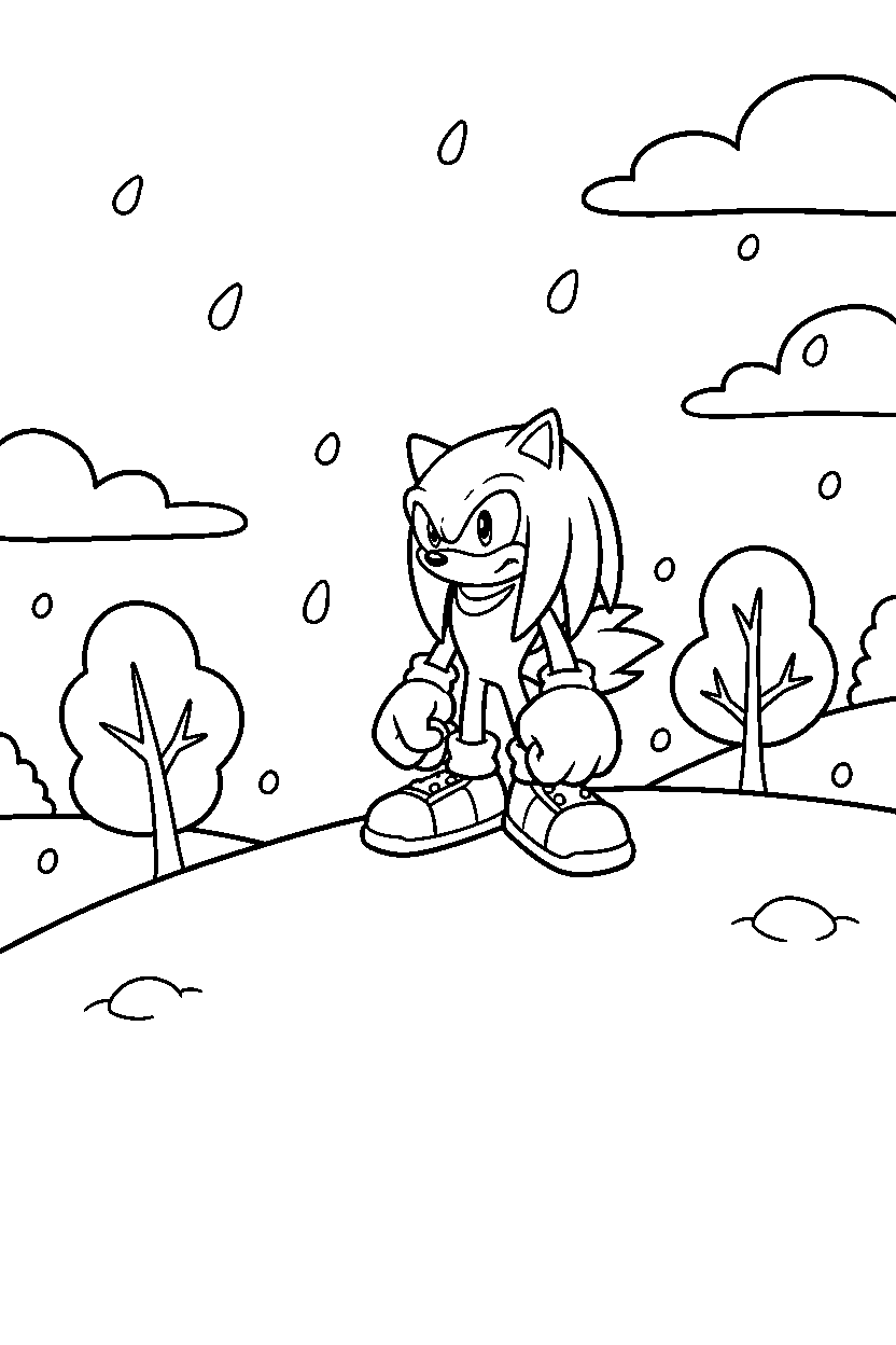 sonic knuckles observing on snowy hill line art