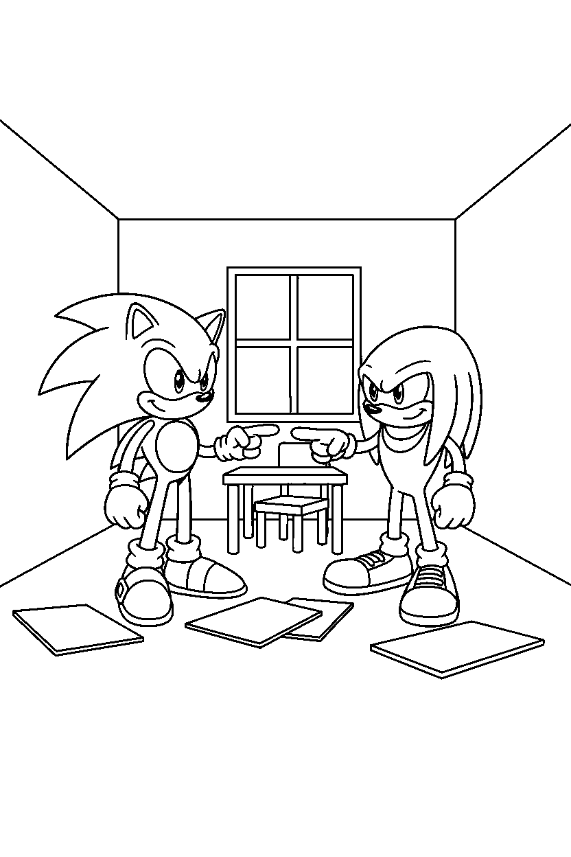 sonic knuckles pointing in simple room line art