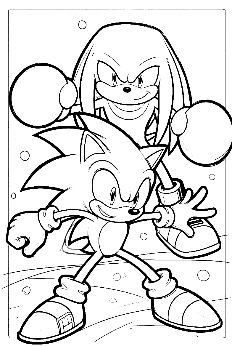 sonic knuckles powerful teamwork line art