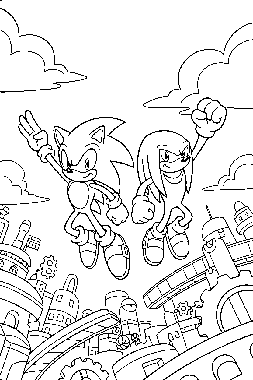 sonic knuckles reaching in sky city line art