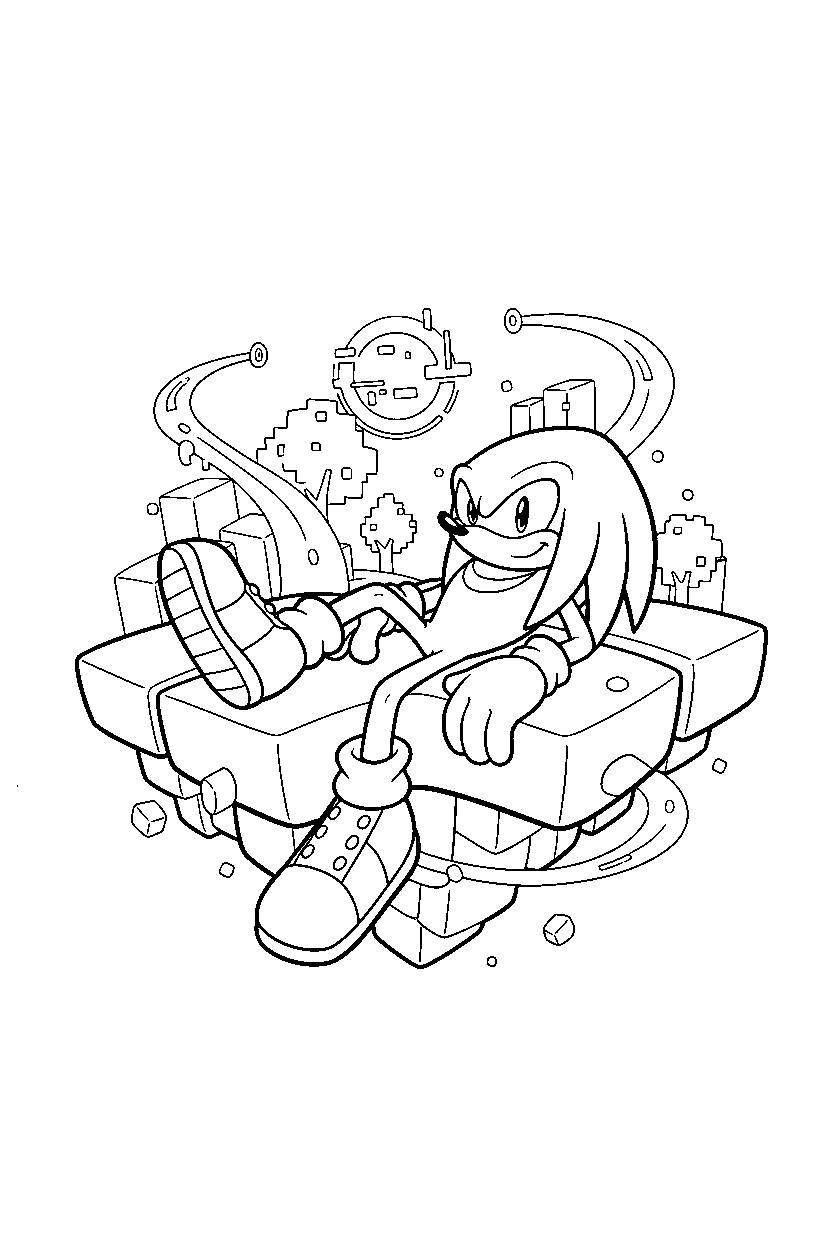 sonic knuckles resting in virtual world line art