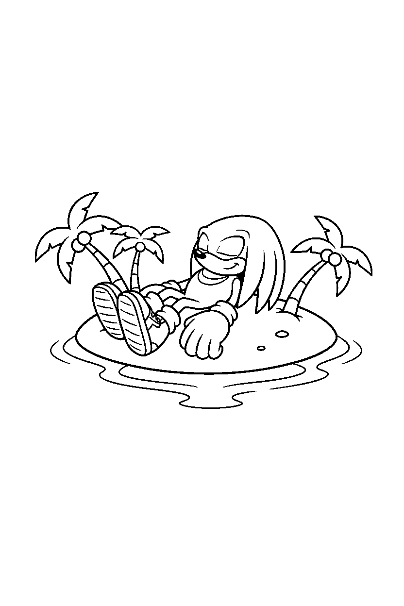 sonic knuckles resting peacefully on a bright island line art