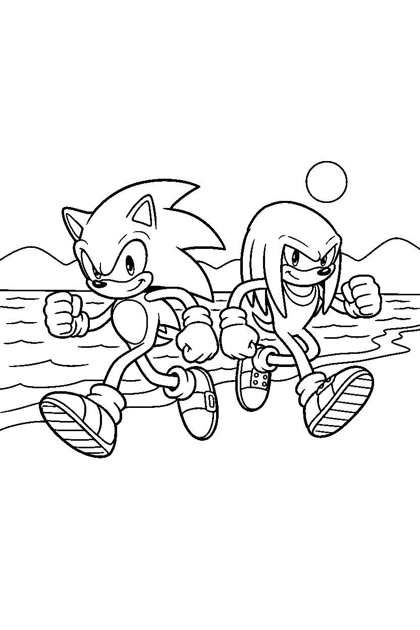 sonic knuckles running by water line art