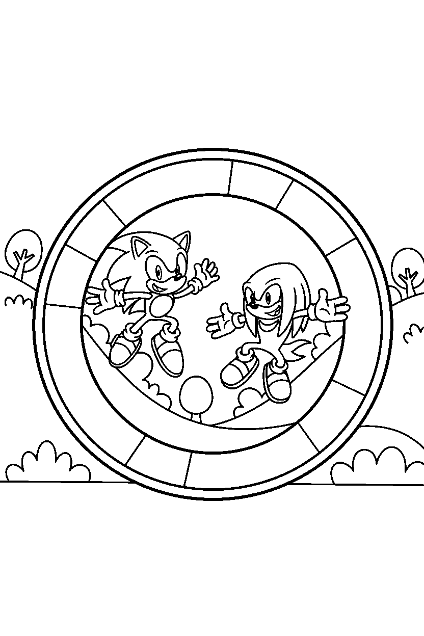 sonic knuckles spinning happily on a loop valley line art