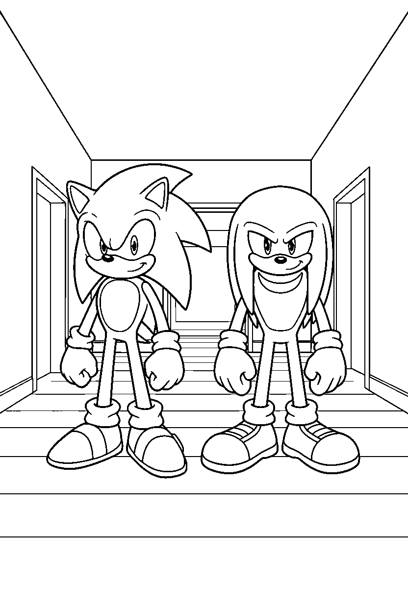 sonic knuckles standing calmly in hallway line art