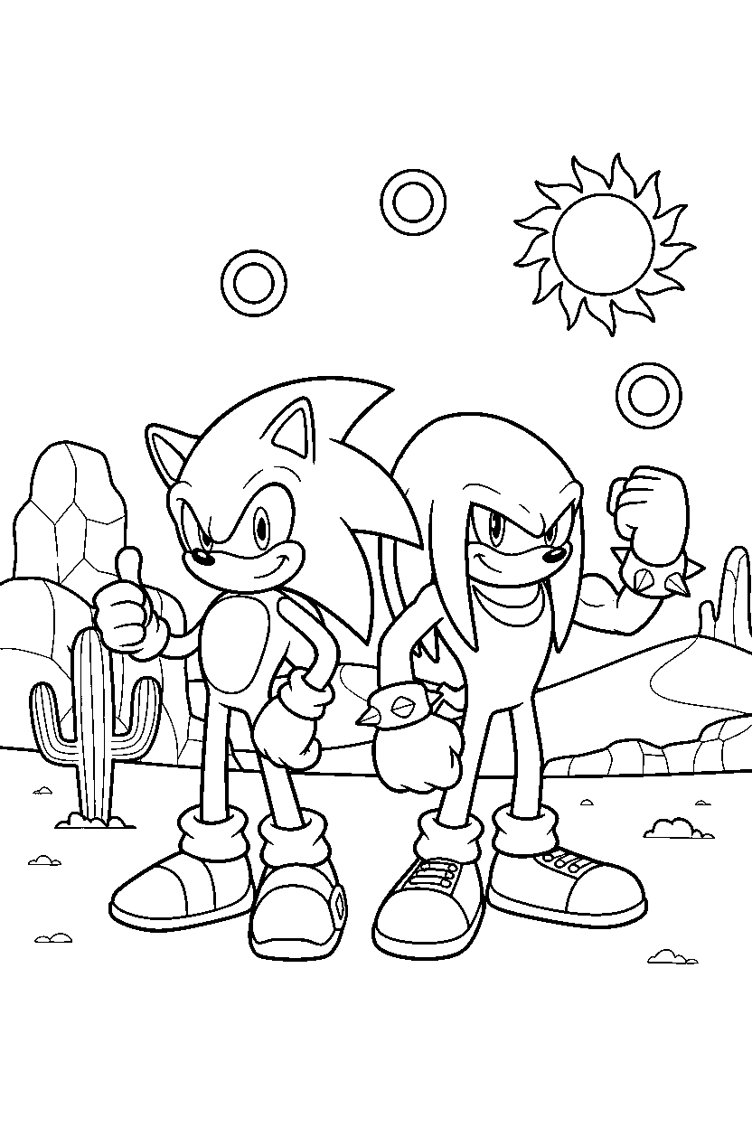 sonic knuckles standing in desert level line art