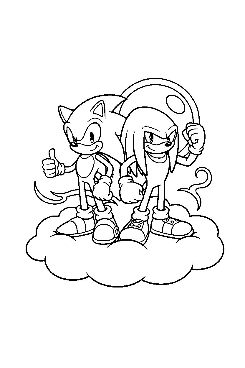sonic knuckles standing on cloud line art