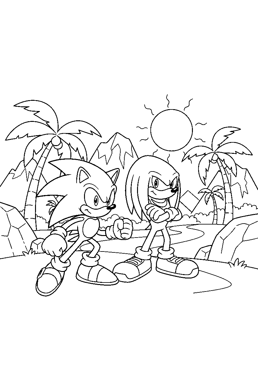 sonic knuckles watching in adventure area line art
