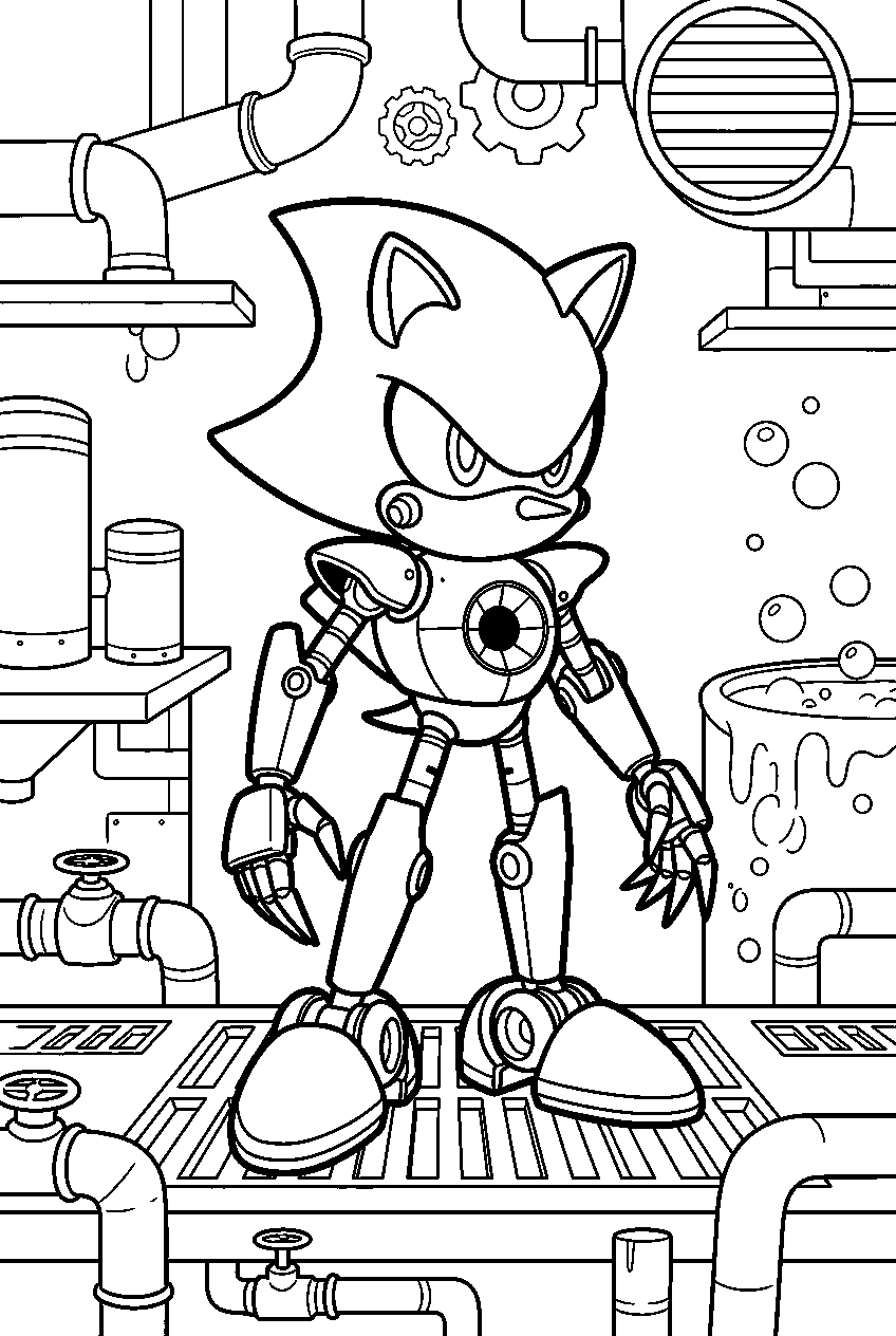 metal sonic in chemical plant zone line art