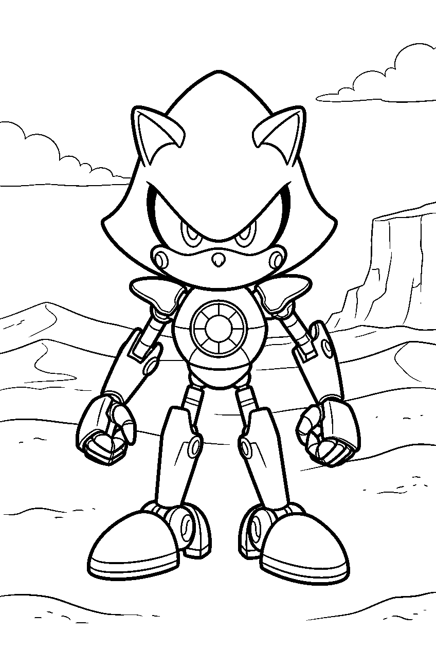 metal sonic in desert area line art