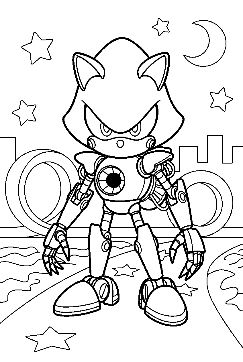 metal sonic in star light zone line art