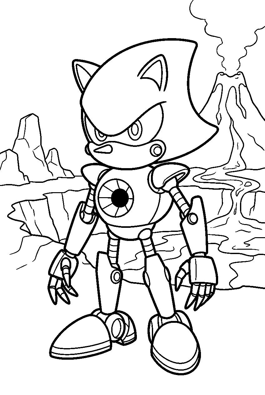 metal sonic in volcano area line art