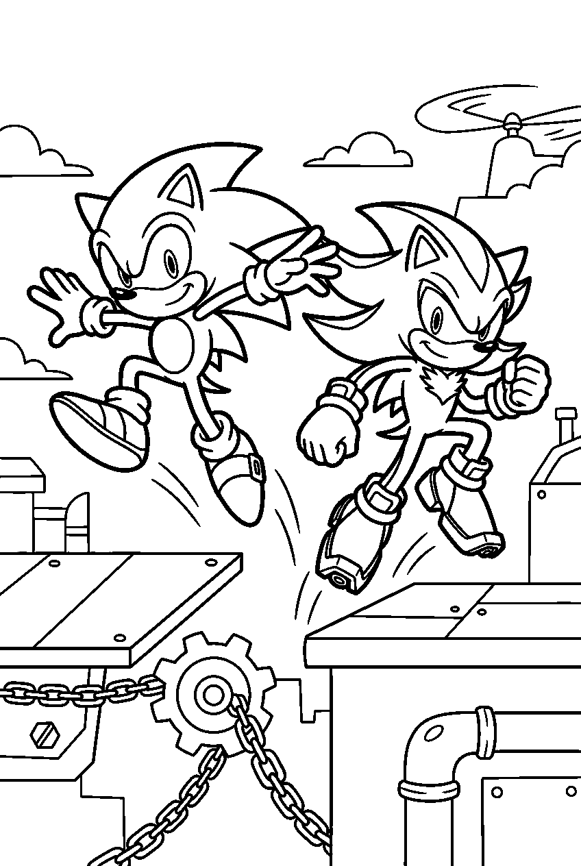 sonic shadow jumping in flying battery zone line art