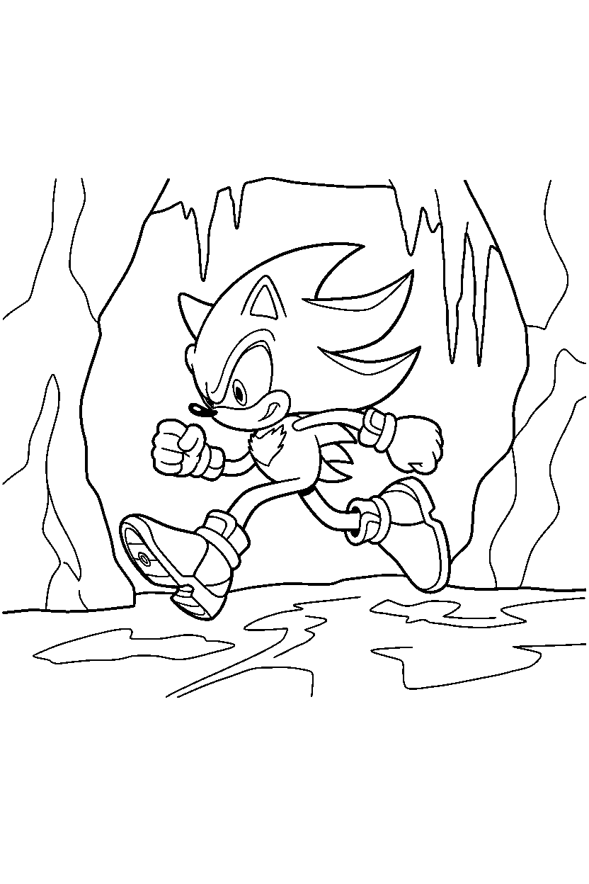 sonic shadow running in icy cave line art