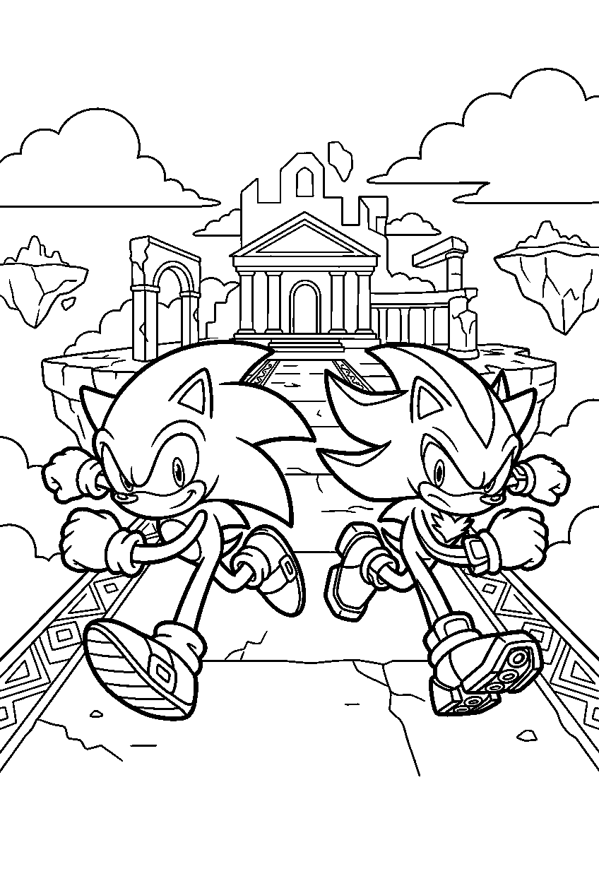 sonic shadow running in sky sanctuary line art