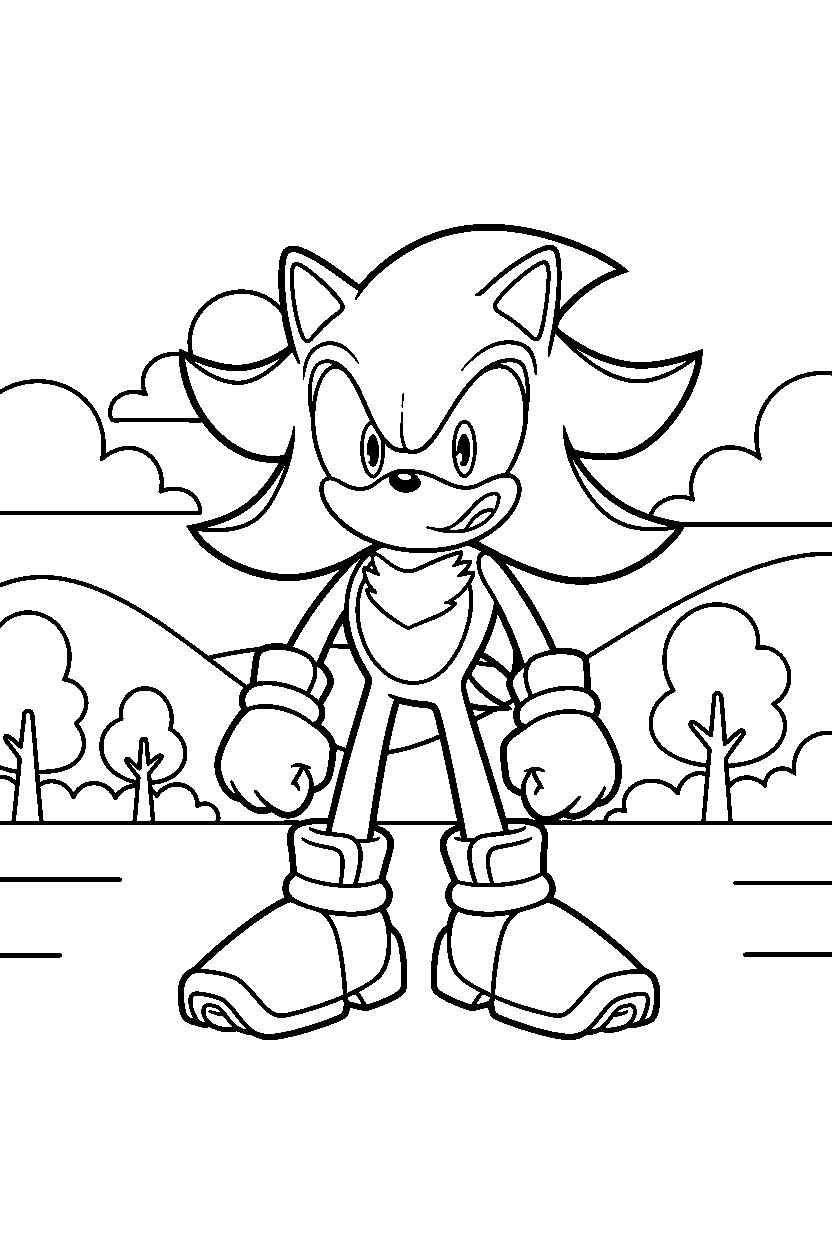 sonic shadow smiling in valley line art