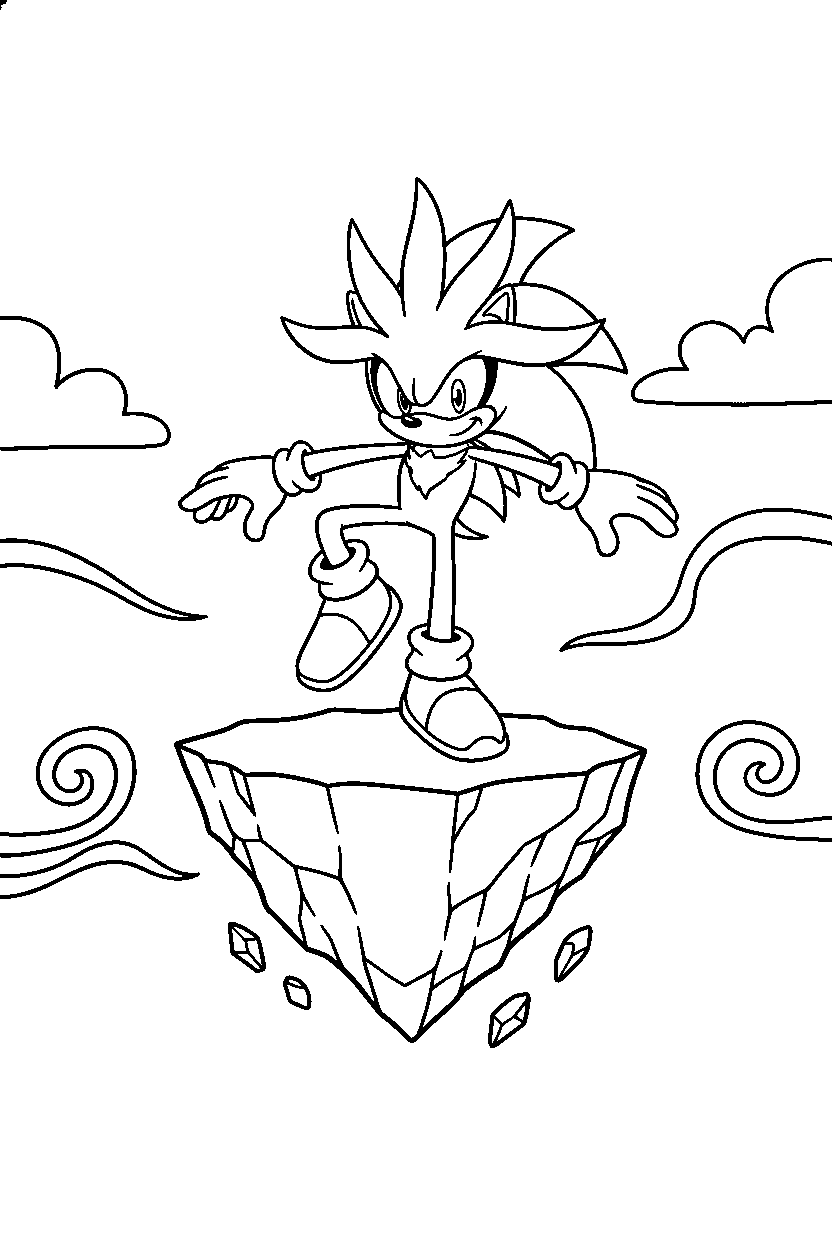 sonic silver balancing on platform line art