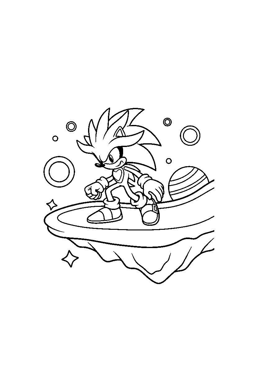 sonic silver exploring on curved platform line art