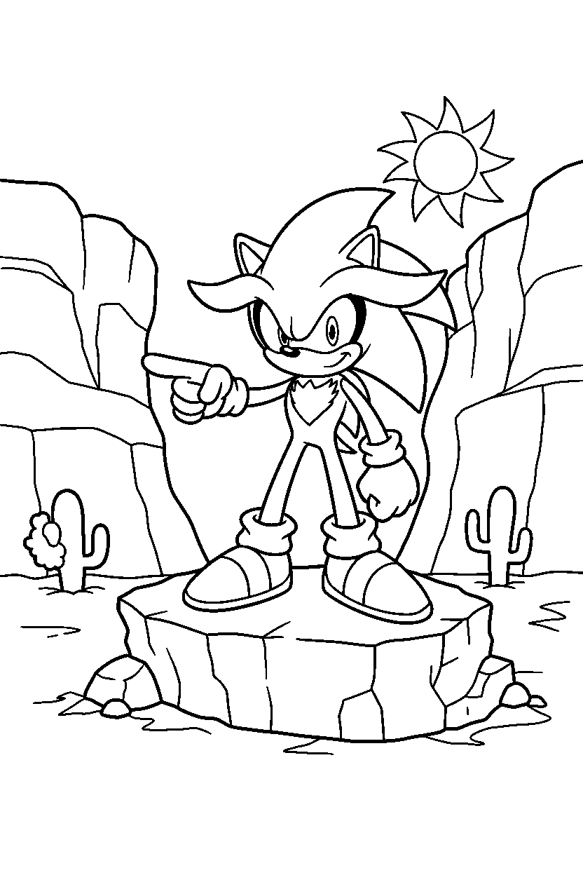 sonic silver pointing in canyon line art