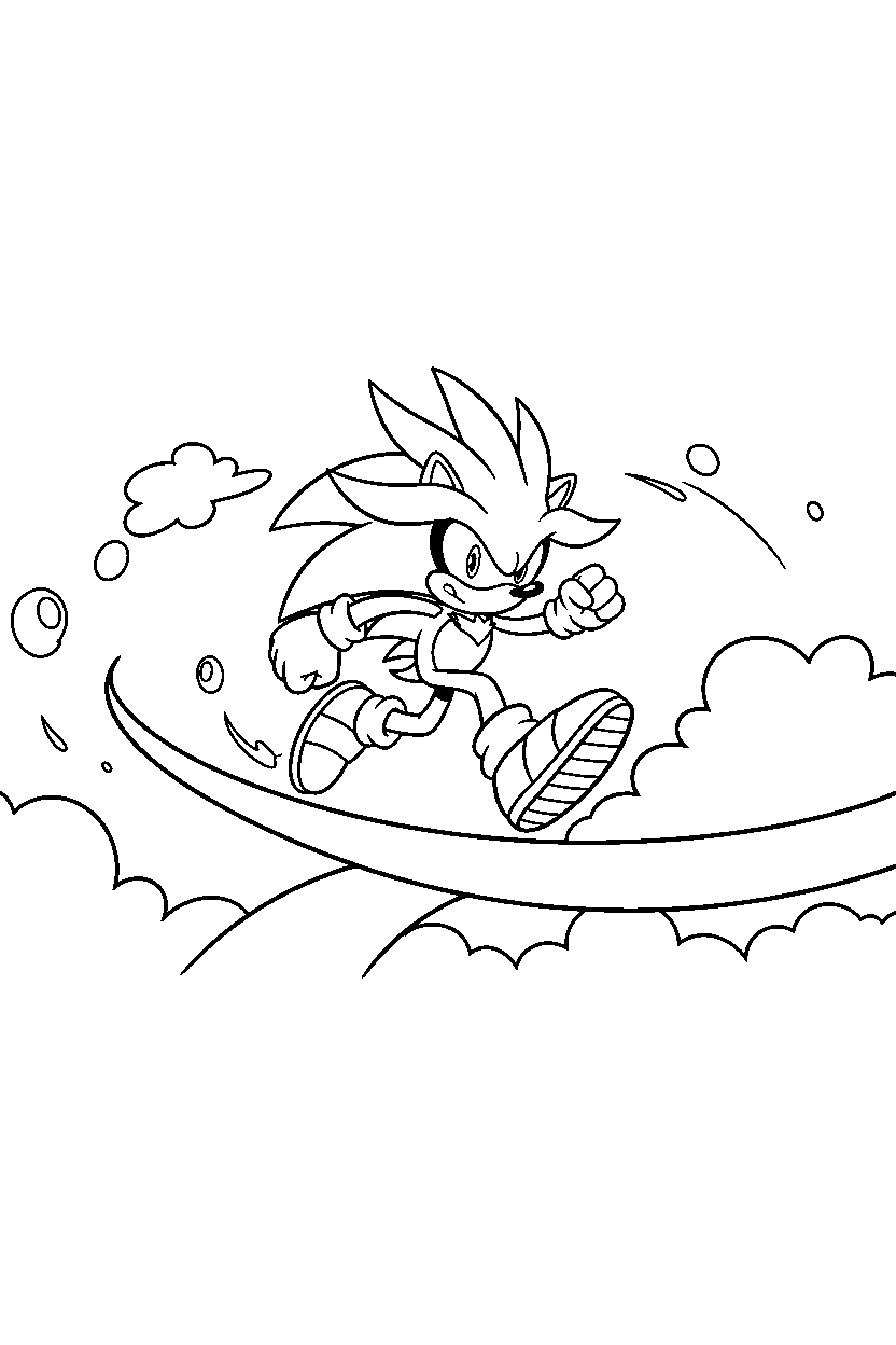 sonic silver running on curved platform line art